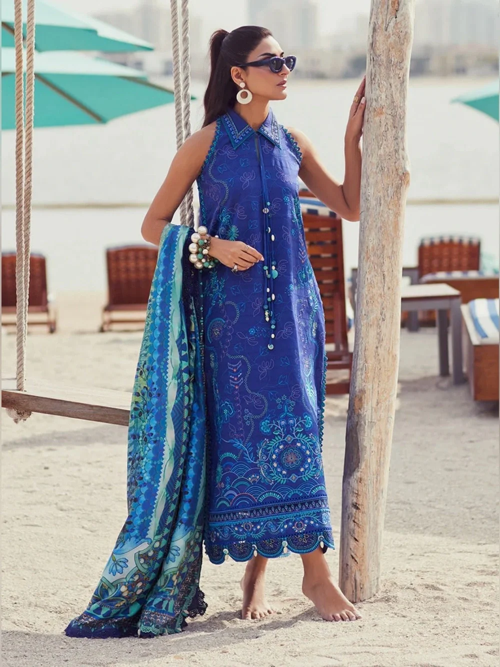 FARAH TALIB AZIZ | LAWN 25 | BERYL DEEP BLUE Indian Pakistani dress - Picture 4 of 9